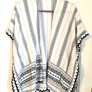 Summer Kimono Cardigan/Bathing Suit Coverup- White, Blue & Tan